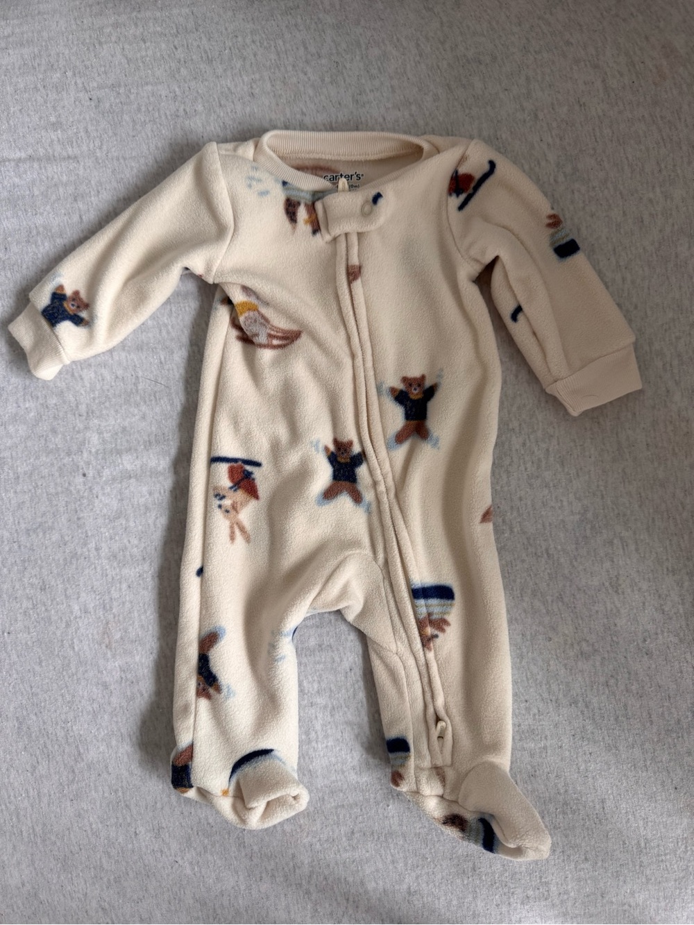 Carter's Cream Fleece Footed Baby One-Piece with Bear & Camper Print
